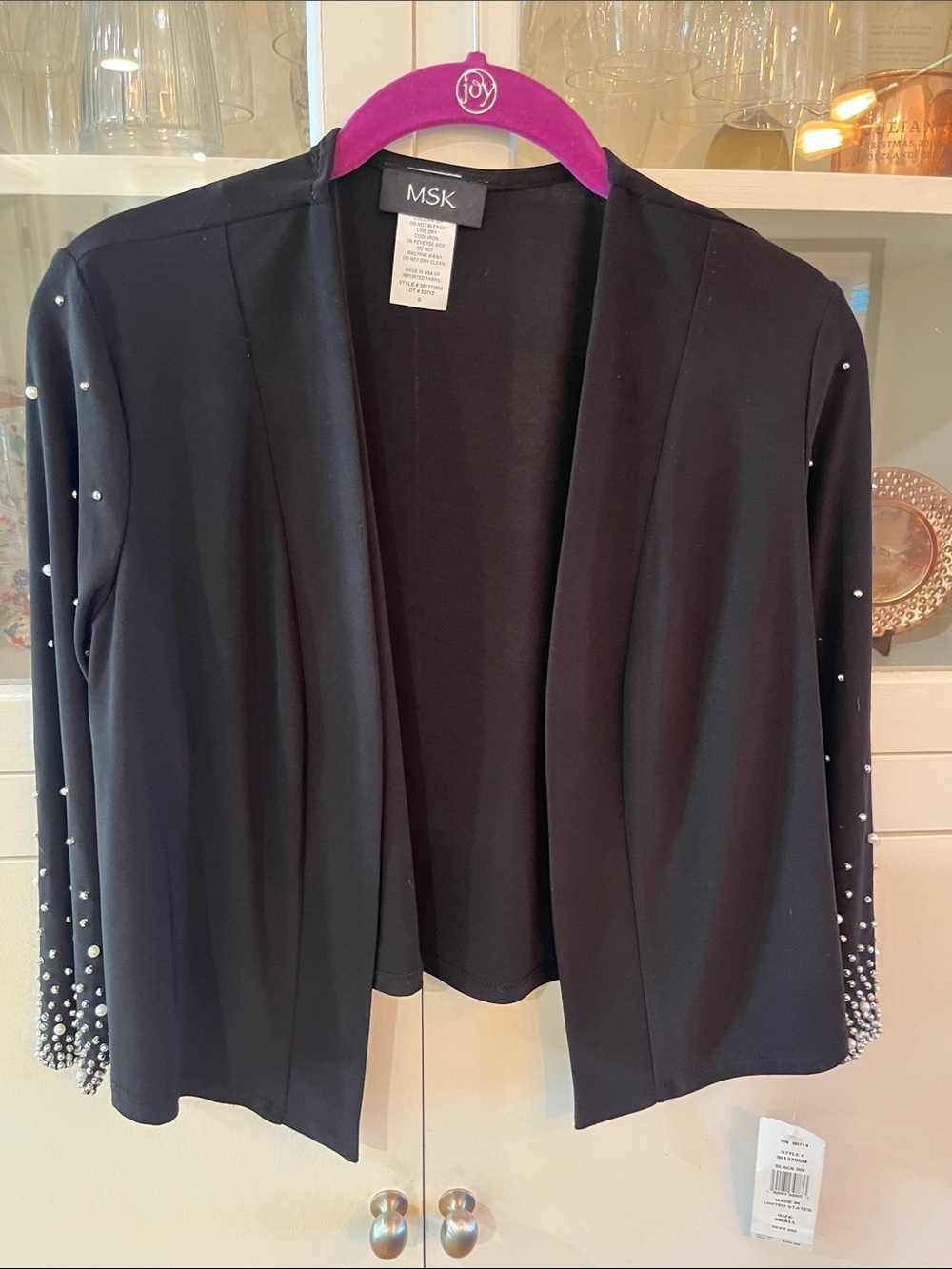 MSK Black Open Front Jacket with Pearl-Embellished Sleeves